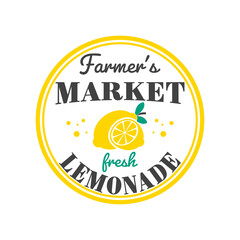 Farmer's market fresh lemonade funny slogan inscription. Lemon vector quotes. Lemonade sign. Illustration for prints on stand, t-shirts, bags, posters, cards. Isolated on white background.