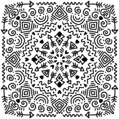 Abstract ethnic art mandala on black and white.