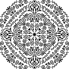Abstract ethnic art mandala on black and white.