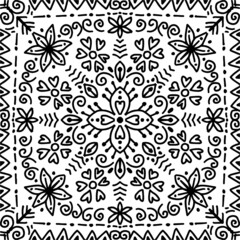 Abstract ethnic art mandala on black and white.