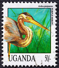 UGANDA - CIRCA 1992: post stamp 50 Ugandan shillings printed by Republic of Uganda, shows Purple...