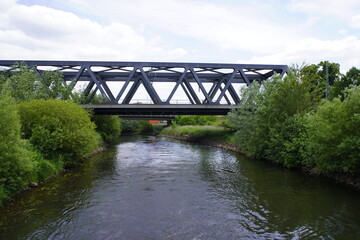 Fototapeta premium Railway bridge in Celle over the river Aller. Germany.