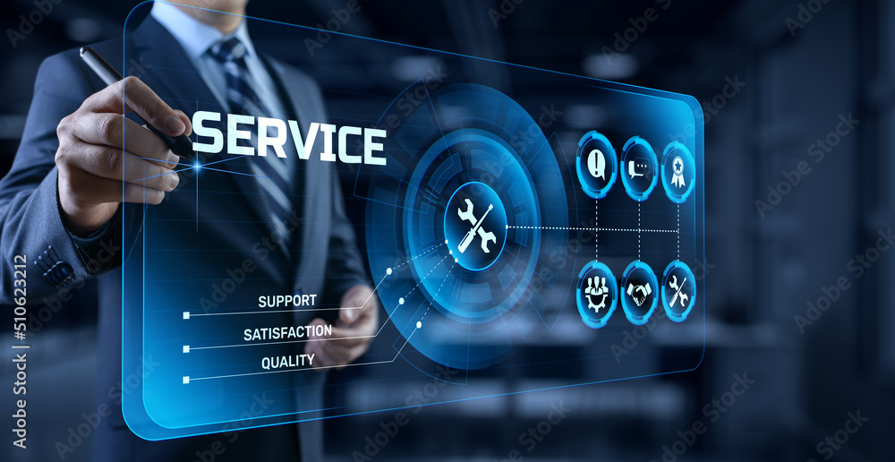 Poster service customer satisfaction technical support concept on virtual screen.