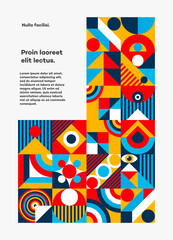 Bauhaus cover design vector 20s minimal geometric style with geometry figures and shapes circle, triangle. square. Human psychology and mental health concept illustration. 10 eps