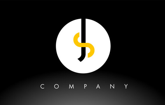 Black and Yellow JS Logo.  Letter Design Vector.
