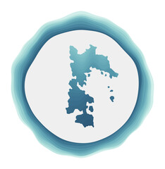 Patmos logo. Badge of the island. Layered circular sign around Patmos border shape. Neat vector illustration.