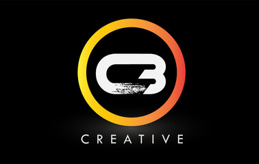 Circular White CB Brush Letter Logo Design. Creative Brushed Letters Icon Logo.