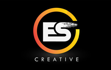 Circular White ES Brush Letter Logo Design. Creative Brushed Letters Icon Logo.