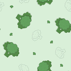 Broccoli cabbage seamless pattern. Fresh green vegetable flat illustration