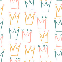 Seamless abstract pattern with  crowns. Creative childish pattern. Great for fabric, textile Vector Illustration