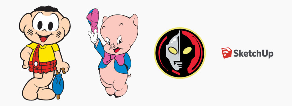 Cascao Logo, Ultraman Logo, SketchUp Logo, Porky Pig Logo. Arts And Design vector logo Isolated on white background. Editorial vector logo printed on paper.