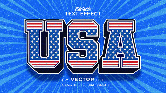 Editable text effect america flag style. Independence day USA 4 July