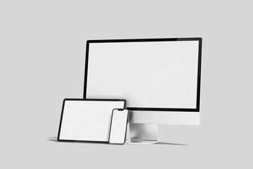 Multi devices responsive website mockup. Desktop, tablet, and smartphone screen mockup