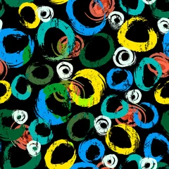 Fotobehang seamless abstract background pattern, with circles, swirls, paint strokes and splashes, on black © Kirsten Hinte