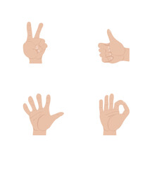 A set of hands in gestures emotions on a white background isolated vector illustration