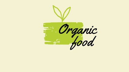 Illustrative image of plant and organic food text on beige background, copy space