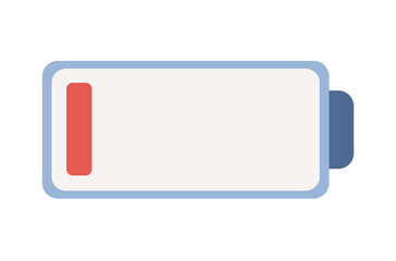 Low battery level icon. Not enough energy. Metaphor of fatigue and exhaustion. Charging symbol. Electic charge technology. Vector flat illustration 