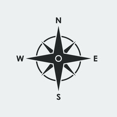 Compass graphic icon. Wind rose sign. Compass symbol isolated on white background. Vector illustration