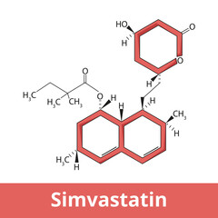 Chemical structure of simvastatin. It is a statin, a type of lipid-lowering medication, used to decrease elevated lipid levels, risk of heart problems.
