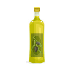 Golden Olive Oil Poured in Glass Bottle or Jar Vector Illustration