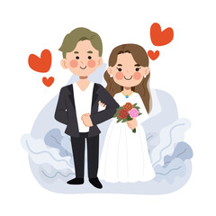 Cute wedding couple vector cartoon character illustration.