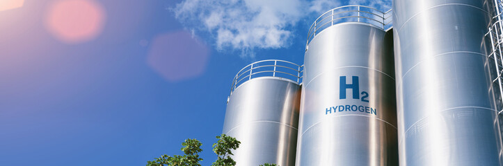 Hydrogen renewable energy production - hydrogen gas for clean electricity solar and windturbine facility - 510632241