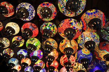 Colorful turkey glass lamps for sale in Cappadocia, Turkey