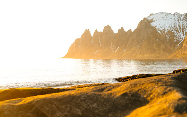 Devil's Teeth mountains, Tungeneset during sunset or sunrise. Senja, Norway