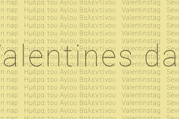 Word Valentines day in languages of world. Logo Valentines day on Perhydral blonde color
