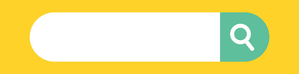 Isolated green search box on yellow background. Web search bar. Internet search advertising material. Vector.