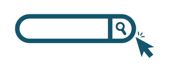 Rounded corner search box and mouse cursor to click the search button. Web search bar. Vector.