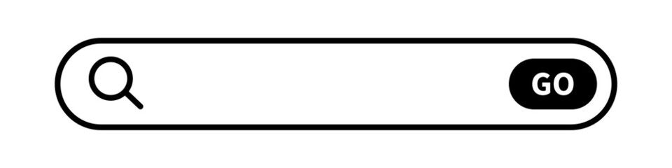 Search box with GO search button. Web search bar. Vector.