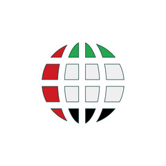 Globe icon with United Arab Emirates flag pattern. Browser and network icon. Vector.