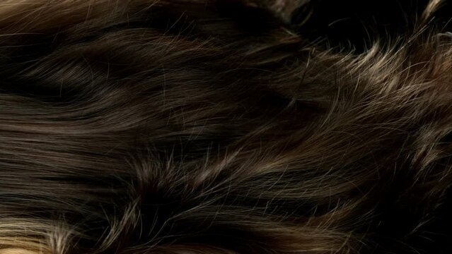 Super slow motion of wavy brown hair in detail. Filmed on high speed cinema camera, 1000 fps.