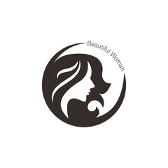 Beautiful woman hairdressing salon illustration logo in circle,templates,SPA,Fashion,Makeup