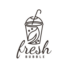 Fresh Milk Bubble Tea Logo illustration design Healthy Drink Pearl Stylized line icon