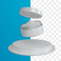 3D Open jar of cream mockup template hovering over realistic podium