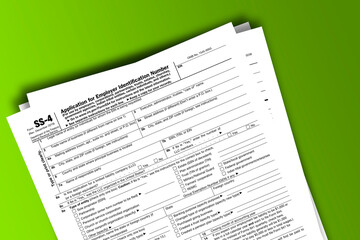 Form SS-4 documentation published IRS USA 01.27.2020. American tax document on colored