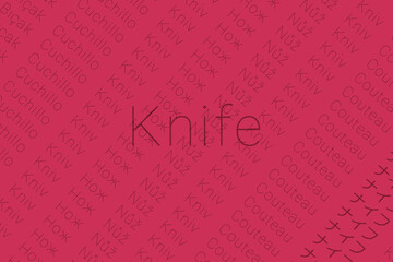 Word Knife in languages of world. Logo Knife on Crimson Crayola Brown color