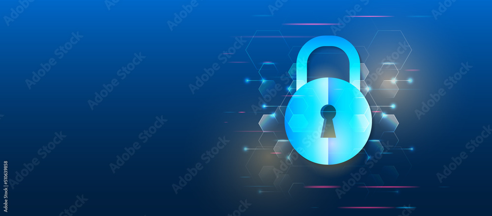 Poster Cyber security for business and internet projects. Vector illustration of data security services. Data protection, privacy, and internet security concept. Hi-tech various background.