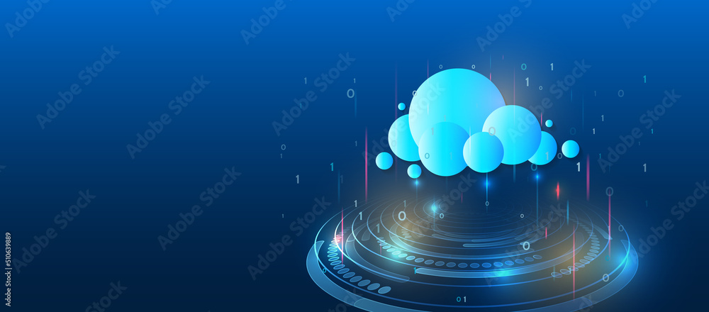 Leinwandbilder Web hosting vector banner. Cloud technology, media server. Futuristic Hosting server. Abstract datacenter or blockchain background.