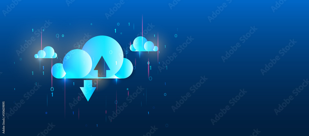 Leinwandbilder Abstract datacenter, network system. Web hosting vector banner. Cloud computing, media server. Futuristic Hosting server.