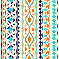 vintage pattern seamless texture ethnic and tribal pattern blue, orange, vector illustration