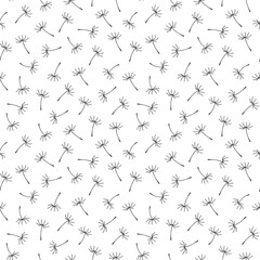 black and white seamless pattern with dandelion seeds- vector illustration