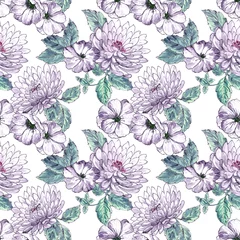 Gardinen Seamless Hand painted Watercolour chrysanthemum floral bunch pattern  © Design_dictionary