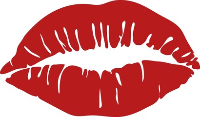 Female lip print, air kiss, red lipstick, sexy symbol.