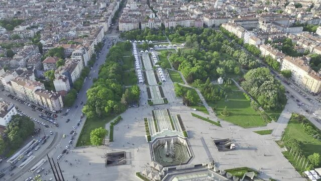 The National Palace of Culture. Congress Centre Sofia NDK. Aerial view of park
