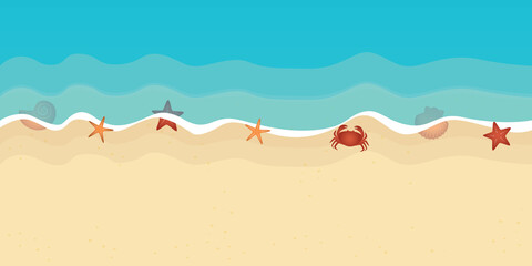 happy summer holiday marine background with shell starfish crab © krissikunterbunt