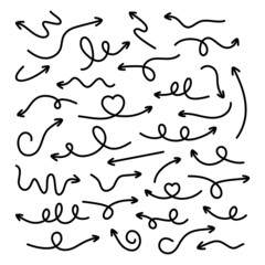 Arrows hand drawn style collection. Arrow doodle elements set. Vector isolated on white.