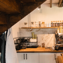Cafe bar with coffee equipment
